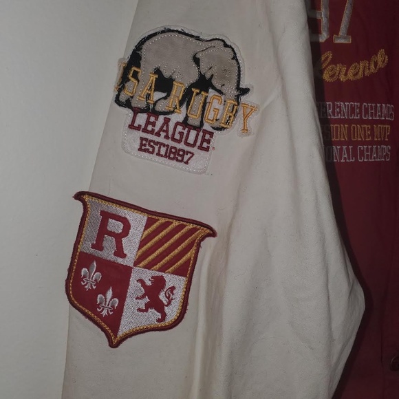 Vintage Men's Red USA Rugby Twill Varsity Jacket (RN# 119921) - Picture 4 of 16